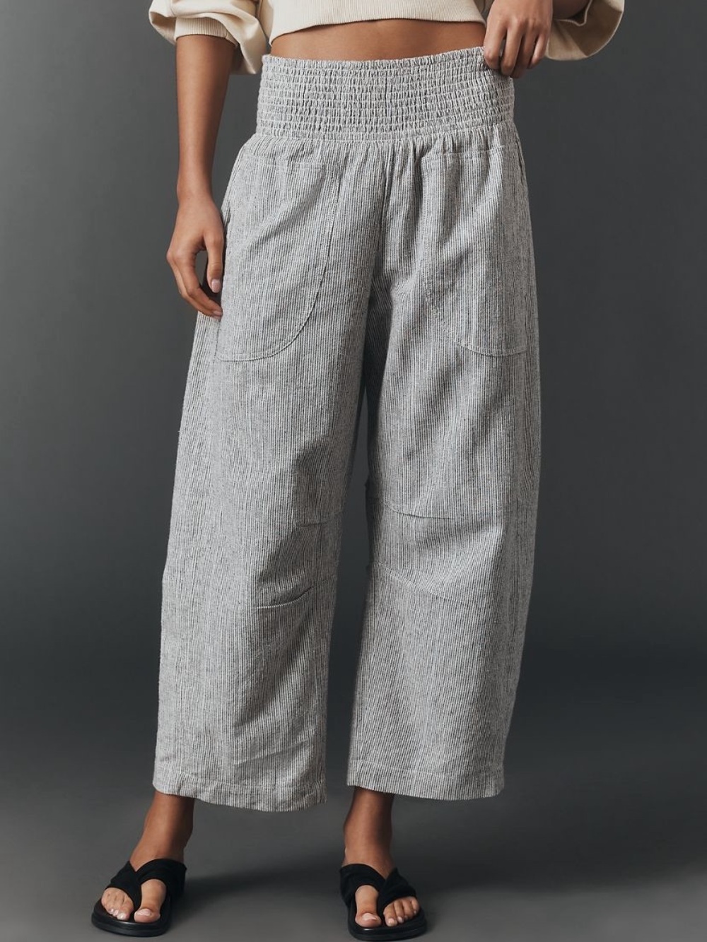 Pilcro Reese Linen cotton smocked pull-on trousers